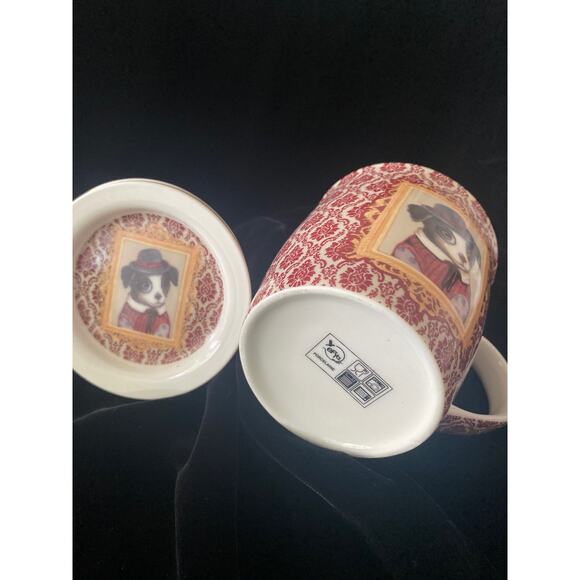 Retro Kitsch Puppy‎ Top Hat Ascot Monocle Porcelain Tea Cup Strainer Lid by Efya - Picture 11 of 12